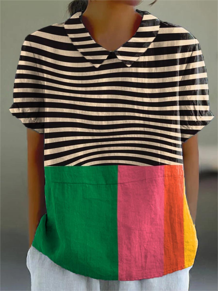 Eva | Striking Striped and Color-Blocked Shirt