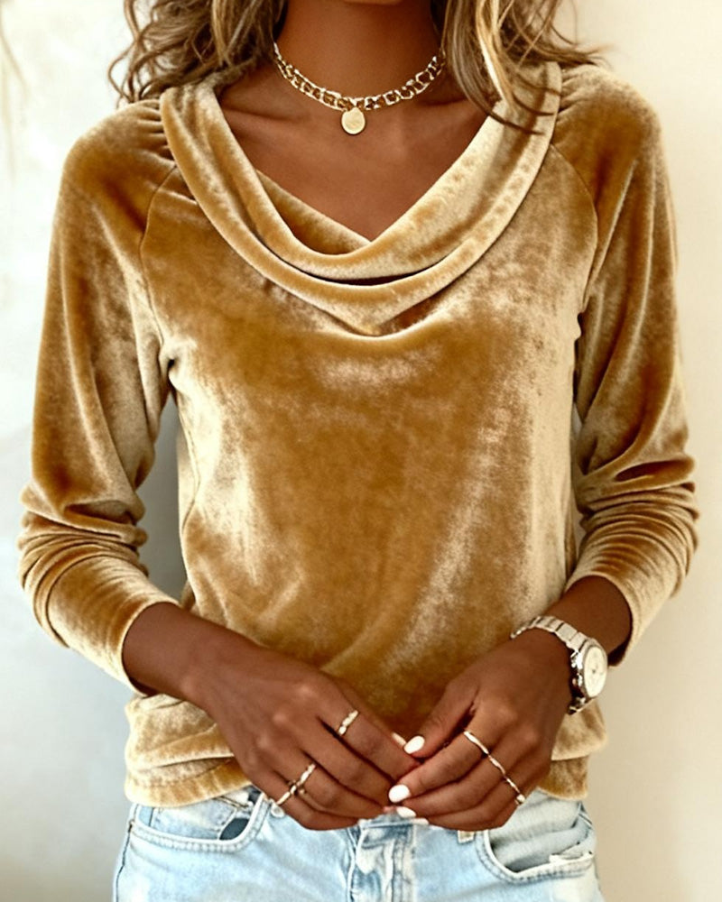 Margaret - Opulent Velvet Drape-Neck Blouse