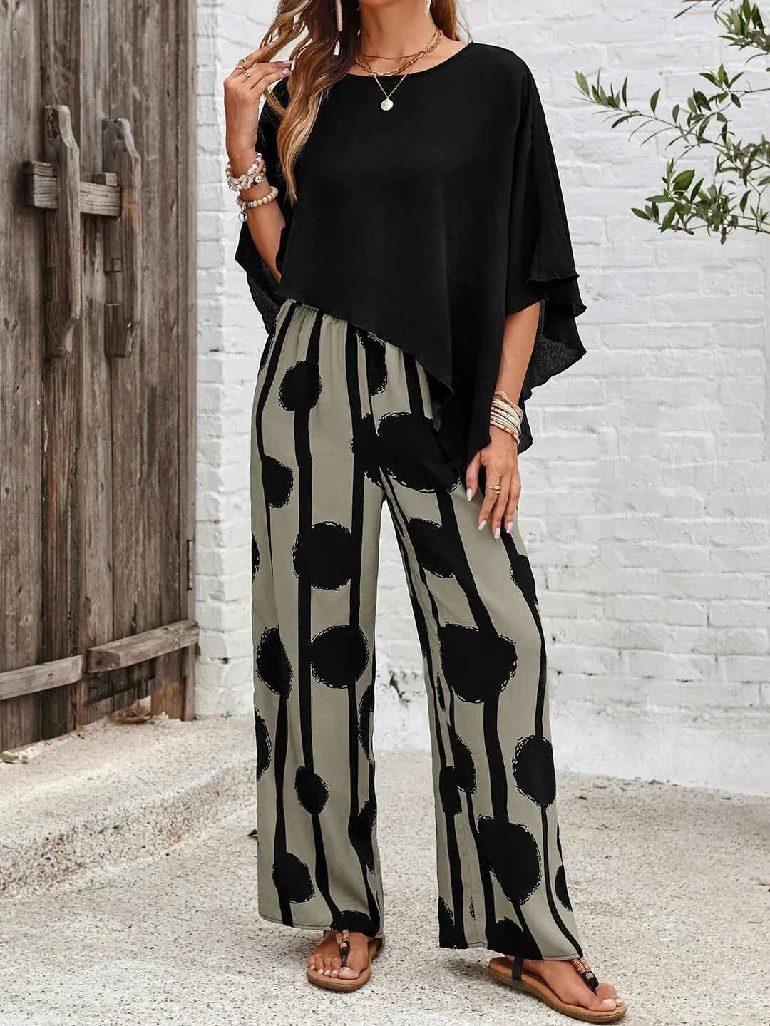 Kalliope - Cozy Elastic Waist Two-Piece Ensemble