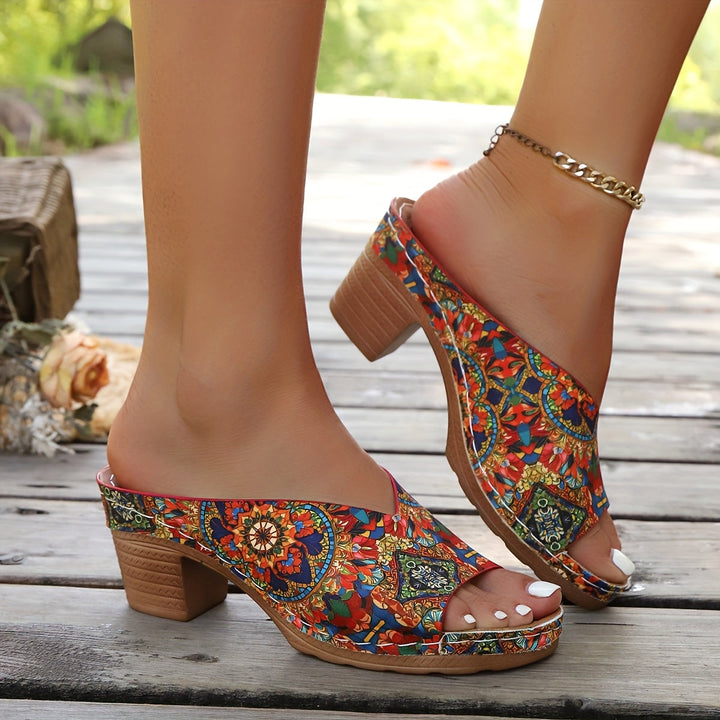 Sophia | Chunky Heel Floral Sandals