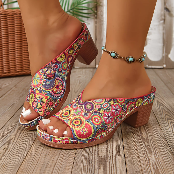 Sophia | Chunky Heel Floral Sandals