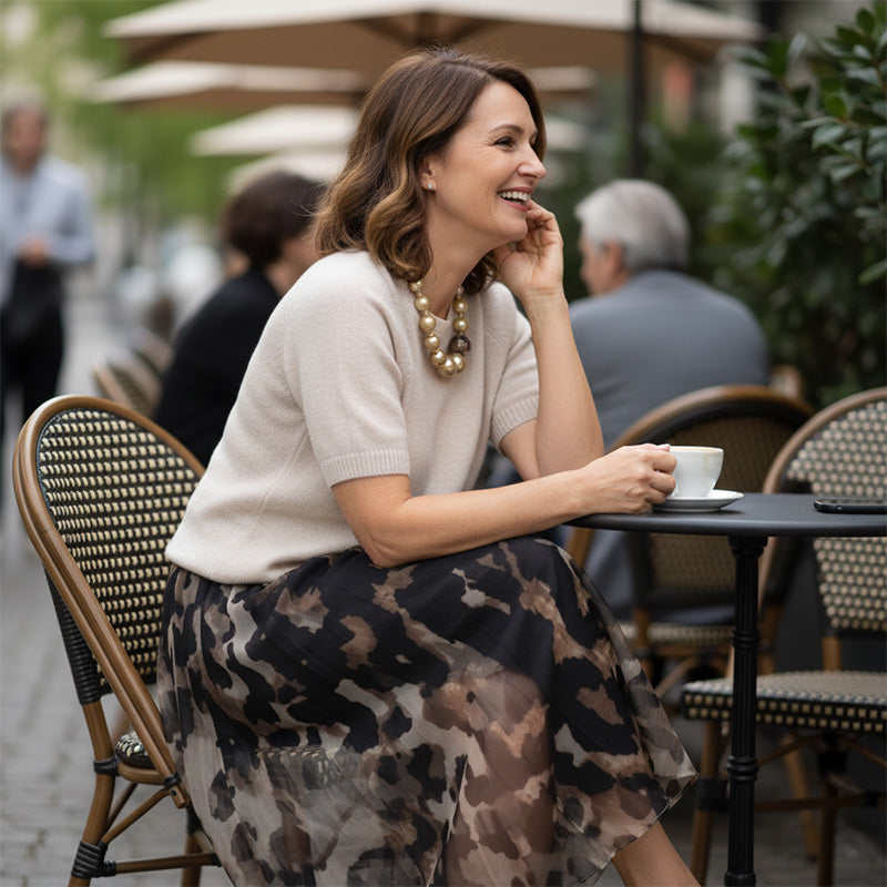 Velessa | Leopard Print Flowing Skirt and Sweater Ensemble