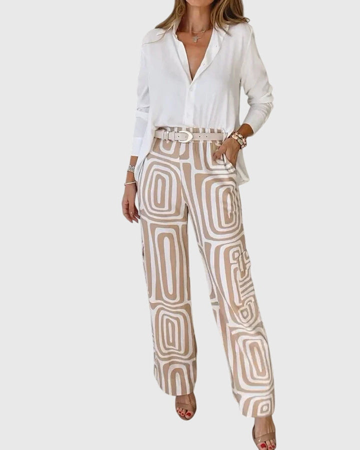 Emilia | Chic Pants Set with Complimentary Blouse & Belt