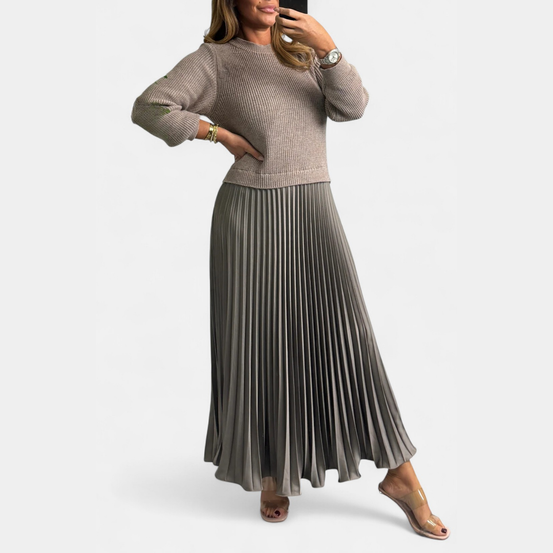 Claudia - Sweater Maxi Dress with Pleated Skirt