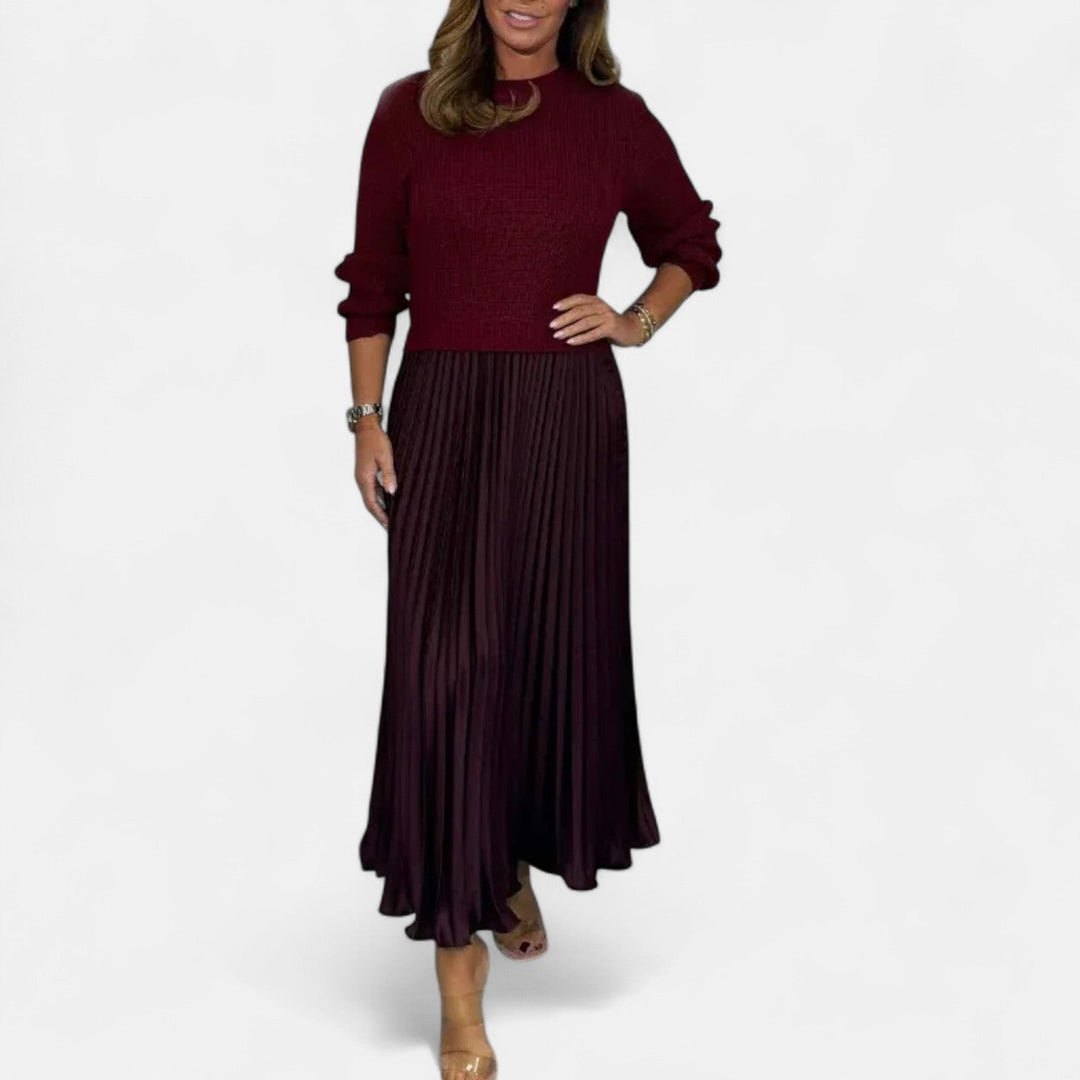 Claudia - Sweater Maxi Dress with Pleated Skirt