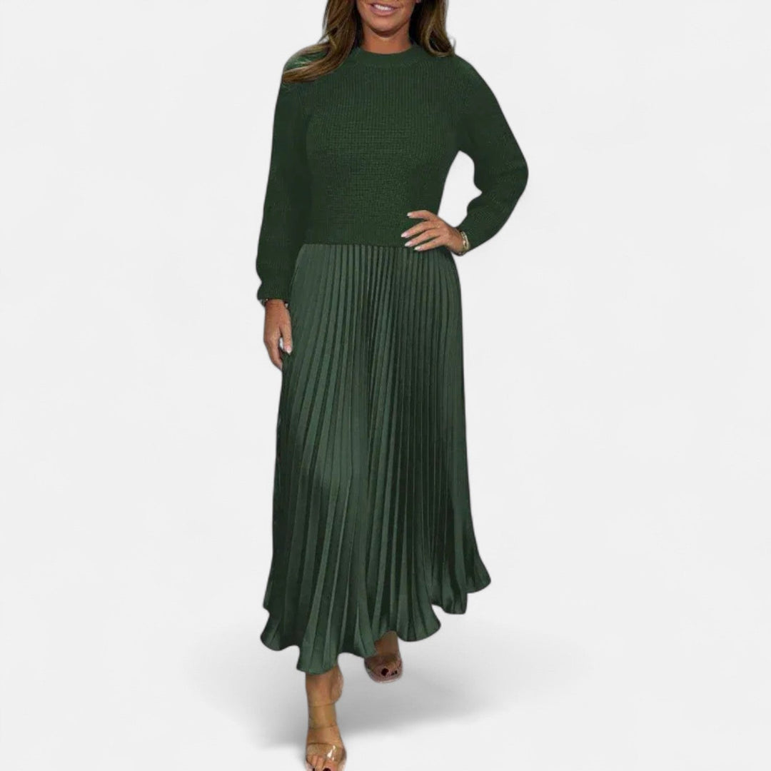 Claudia - Sweater Maxi Dress with Pleated Skirt