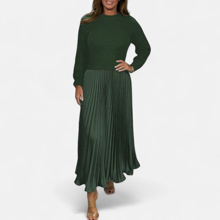 Claudia - Sweater Maxi Dress with Pleated Skirt