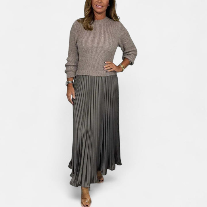 Claudia - Sweater Maxi Dress with Pleated Skirt