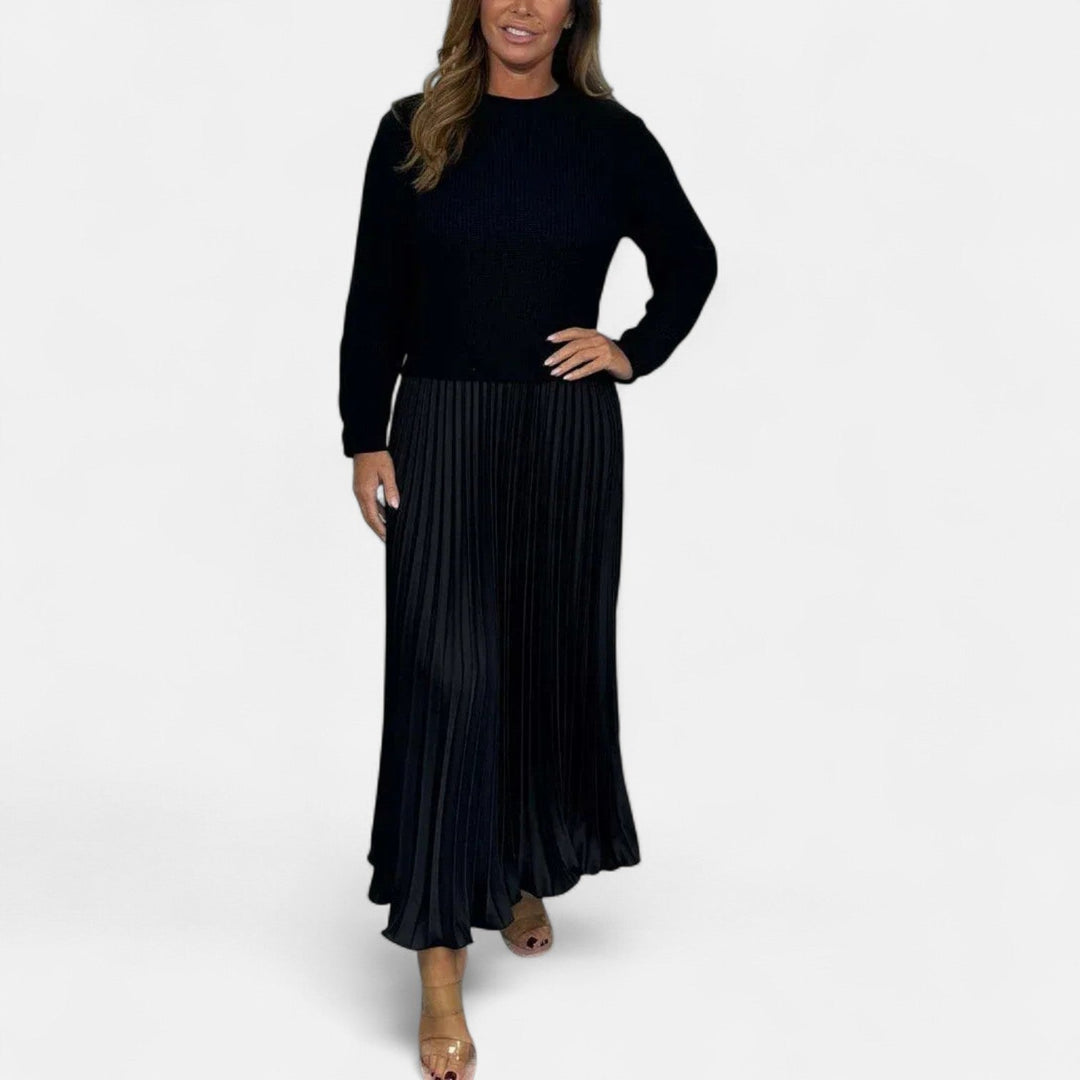 Claudia - Sweater Maxi Dress with Pleated Skirt