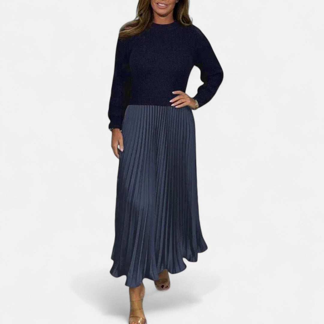 Claudia - Sweater Maxi Dress with Pleated Skirt