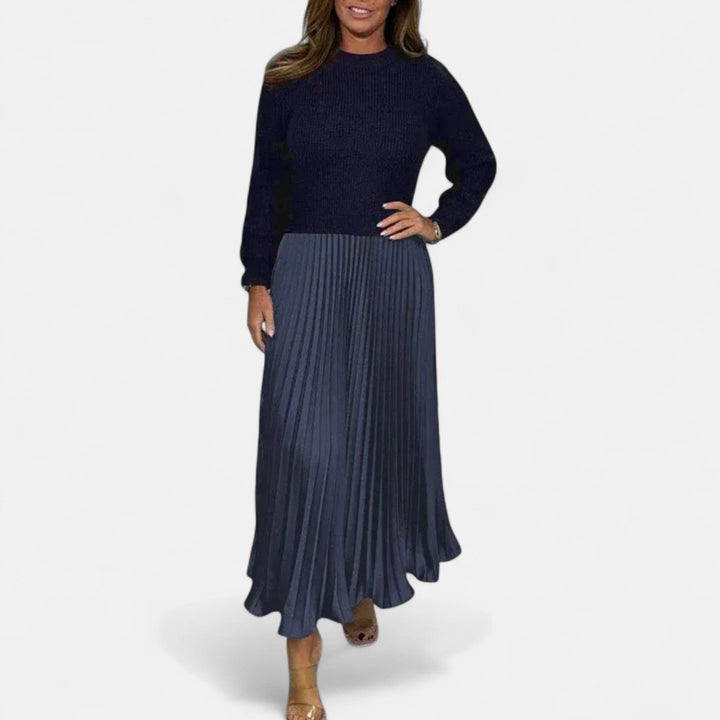 Claudia - Sweater Maxi Dress with Pleated Skirt