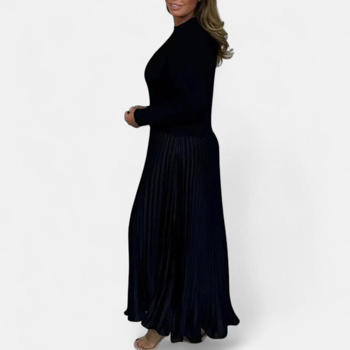 Claudia - Sweater Maxi Dress with Pleated Skirt