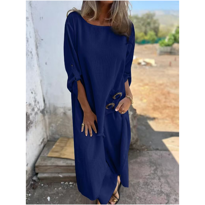 Chic Cotton-Linen Two-Piece Set: Dress and Pants for Ultimate Comfort