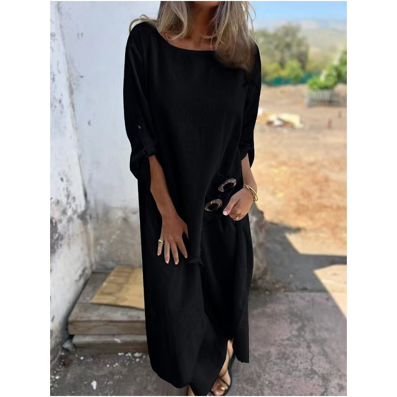 Chic Cotton-Linen Two-Piece Set: Dress and Pants for Ultimate Comfort
