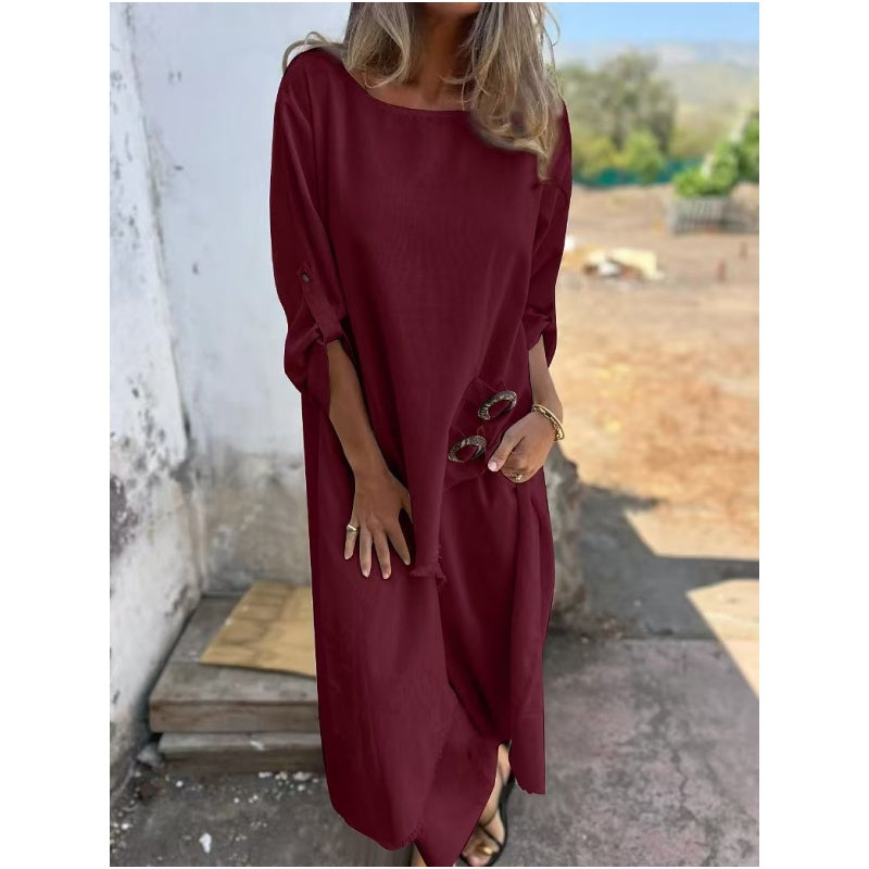 Chic Cotton-Linen Two-Piece Set: Dress and Pants for Ultimate Comfort