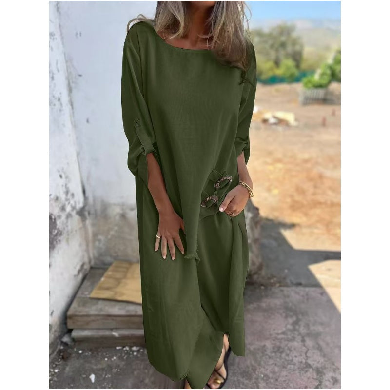 Chic Cotton-Linen Two-Piece Set: Dress and Pants for Ultimate Comfort
