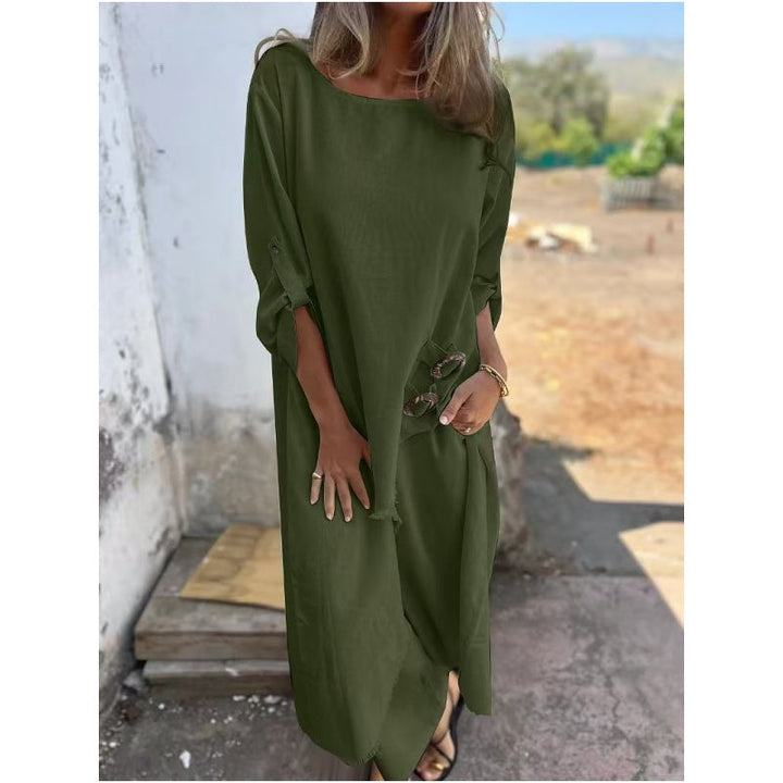 Chic Cotton-Linen Two-Piece Set: Dress and Pants for Ultimate Comfort